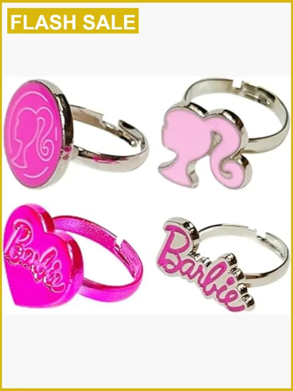 4 Adjustable Metal Charm Rings for Girls - Kids Jewelry Set
